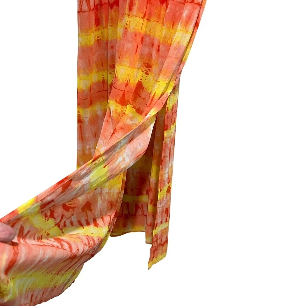 Calvin Klein Maxi Dress‎ Womens 8 Orange Yellow lightweight Side Slits Resort